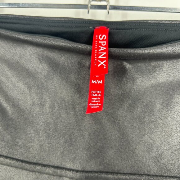SPANX Faux Leather High Rise Leggings Black Glossy Sz Medium Petite - Picture 3 of 5